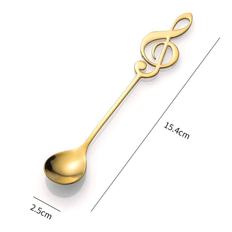 304 cuchara de música de acero inoxidable creativo nota musical forma café postre cuchara de oro regalo transfronterizo en stock al por mayor
