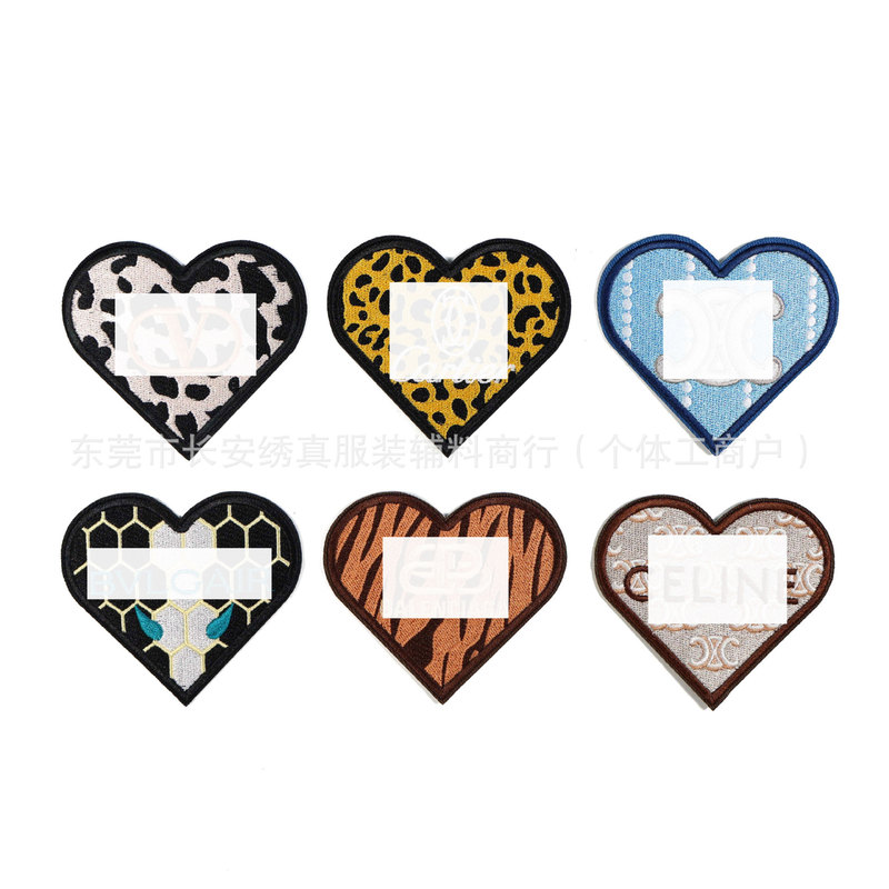 Fabric Heart-Shaped Adhesive Iron-On Self-Adhesive Embroidery Patch Luxury Brand Logo Hat Embroidery Stamp Handmade DIY Decoration