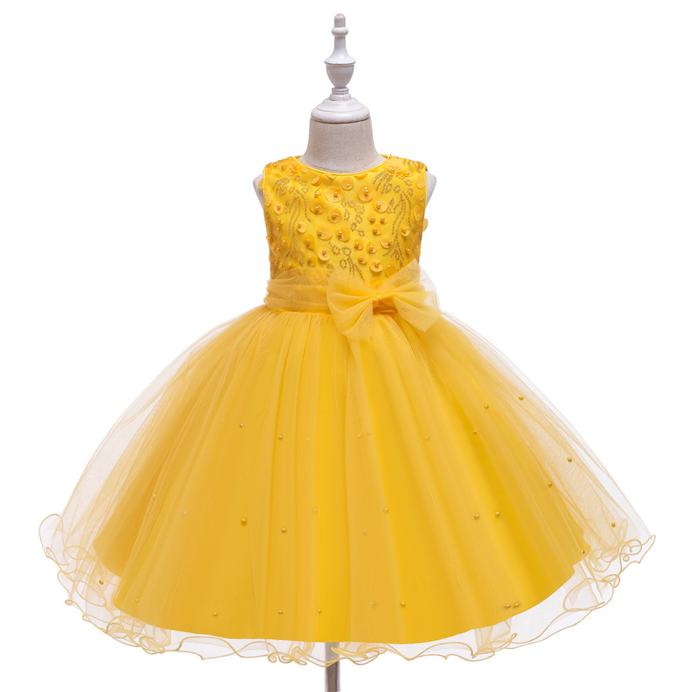 Fuente de comercio exterior vestido infantil vestido de princesa vestido sin mangas chaleco vestido de mano con cuentas de tela de tela