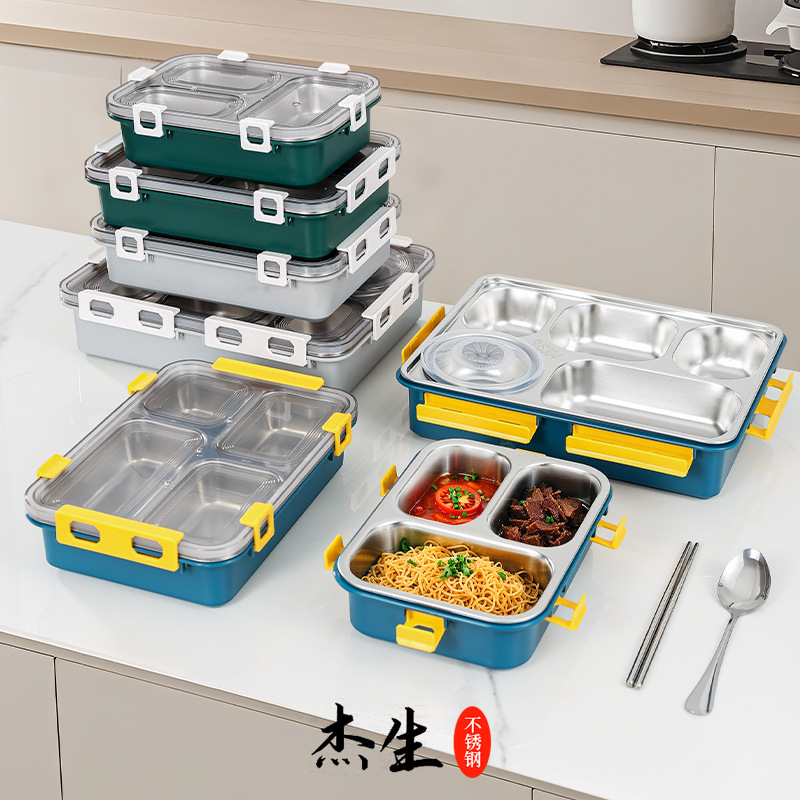 跨境304不锈钢饭盒分格密封便当盒学生上班族双层保温加热午餐盒