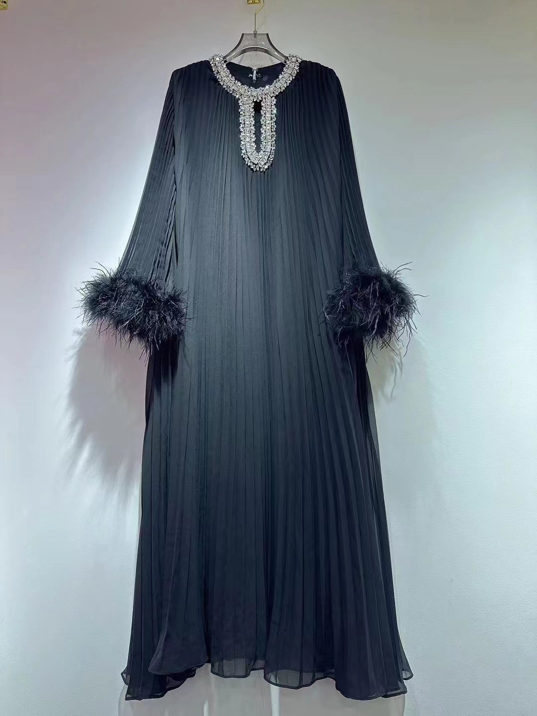 Women's Clothing Round Neck Light Luxury High end Celebrity Style Solid Color Dress_voghion.com