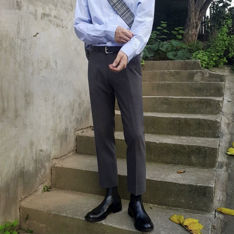 Маленькие брюки MYQ, мужские осенние прямые свободные брюки с драпировкой, деловые официальные повседневные брюки, 9 костюмных брюк