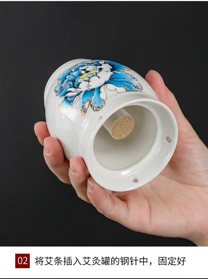 Ceramic Moxibustion Jar Multi-Purpose Home Facial Moxa Box with Steel Mesh and Cloth Cover for Warming Therapy quality and texture