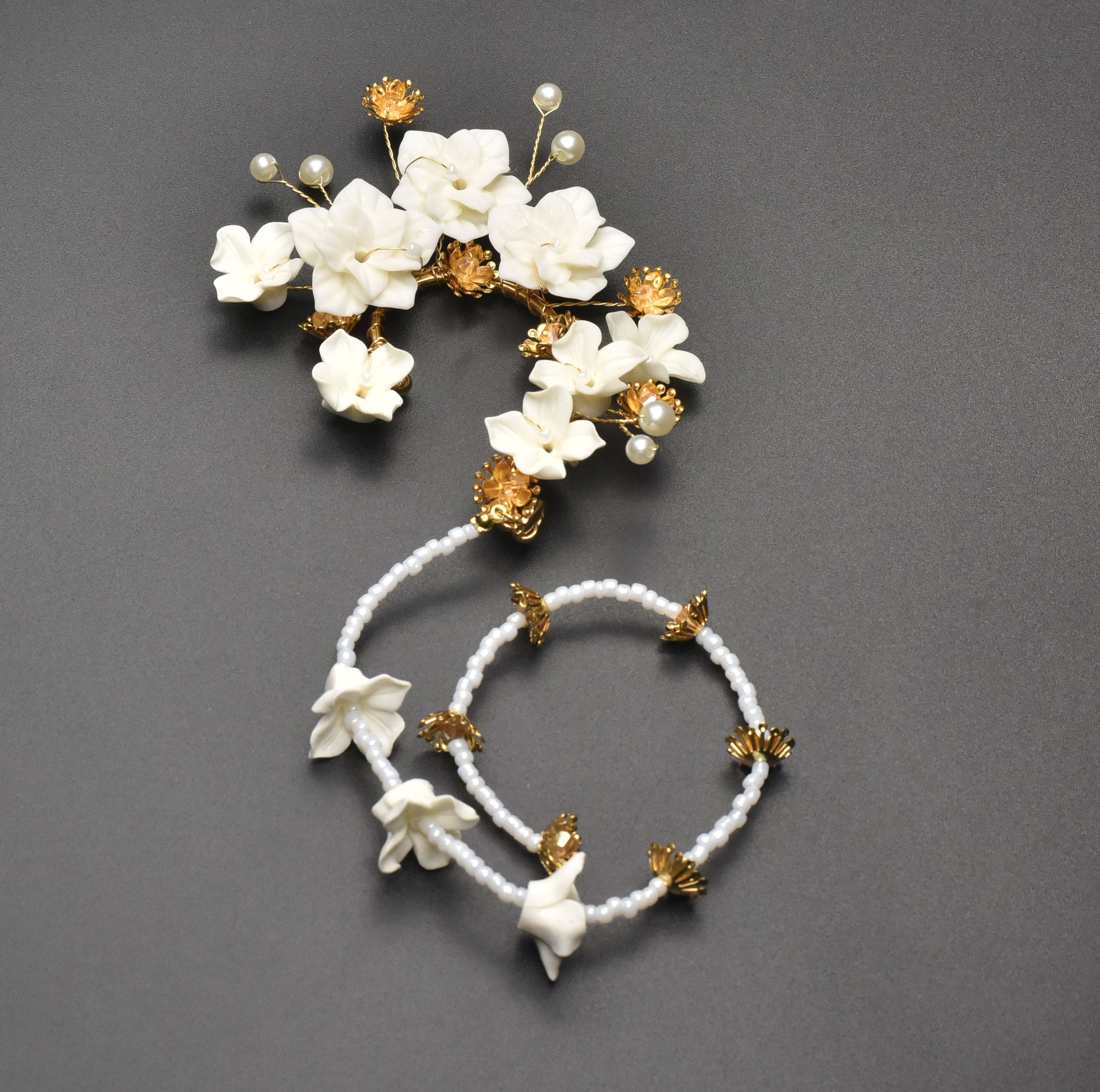 Dai Thai Ethnic Accessories Cross-Border Thai Xiaoshui Same Style Resin Flower Rice Beads Alloy Hairpin Ear Hanging Bridal Jewelry