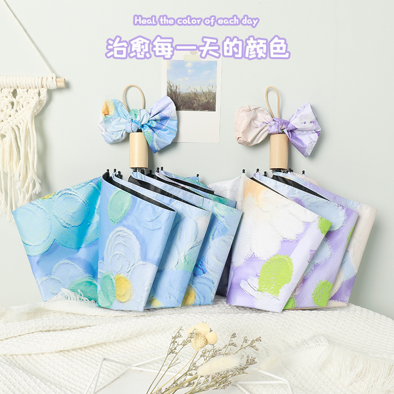 70% off Oil Painting Small Flower Umbrella, Vinyl Sun Protection, Anti-Uv Sun Umbrella, Folding Umbrella, Dual-Use for Sun and Rain