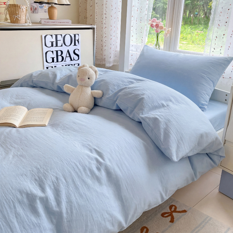 2026 Skin-Friendly Washed Cotton Three-Piece Set for Student Dormitory Bunk Beds 0.9m Bedding Set Sky Blue Duvet Cover