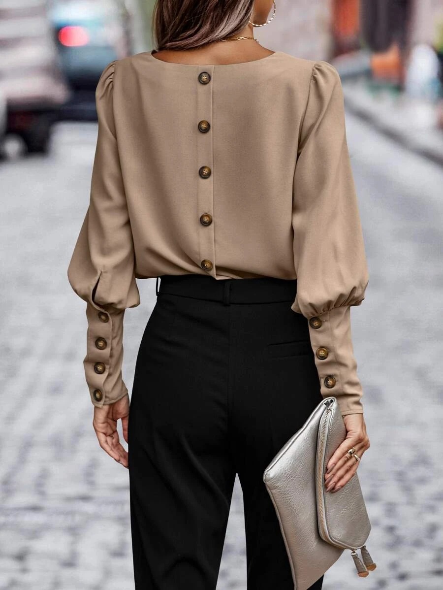 Women's Blouse Long Sleeve Blouses Button Casual Elegant Solid Color display picture 2