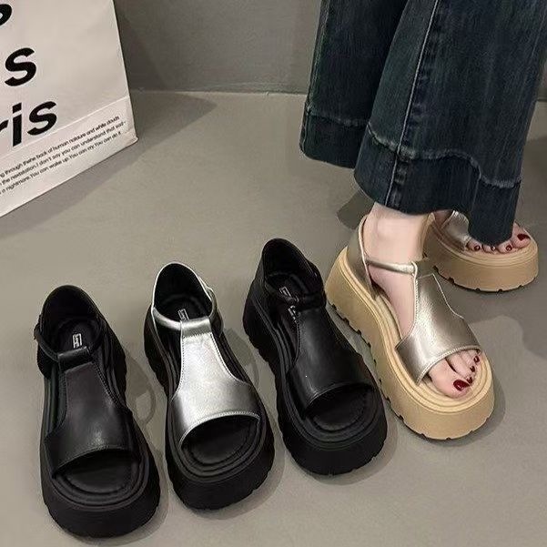 Muffin sandalias de fondo grueso para mujeres verano 2026 nuevo estilo de alta calidad sensación de belleza Velcro aumento de altura sandalias de moda