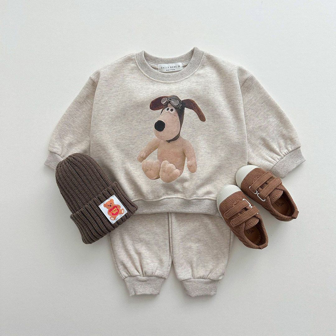 Kinder 2023 Neue Herbst Jungen und Mädchen Koreanische Freizeit Hund Pullover Zwei Stück Baby Set_voghion.com