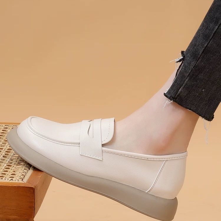 Primavera y otoño nuevos zapatos individuales realmente suaves zapatos de música planos para mujer zapatos de trabajo de cercanías suela blanda suela suave suela de tendón de res zapatos de cuero madre