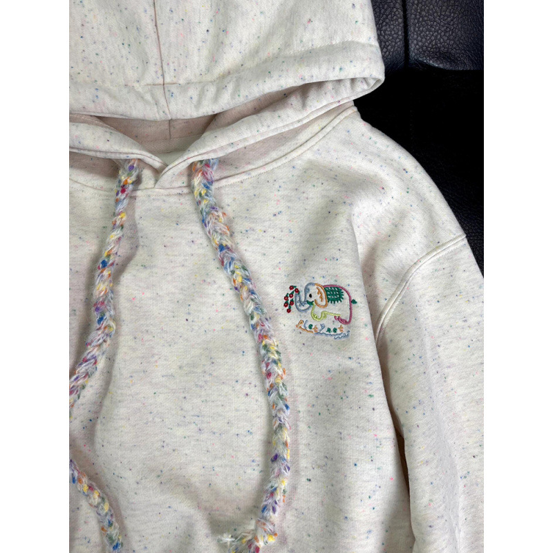 왕리 한국 스타일 달콤한 코끼리 자수 후드 스웨터 여성의 2024 가을 겨울 새로운 느슨한 한국 스타일 후드 인