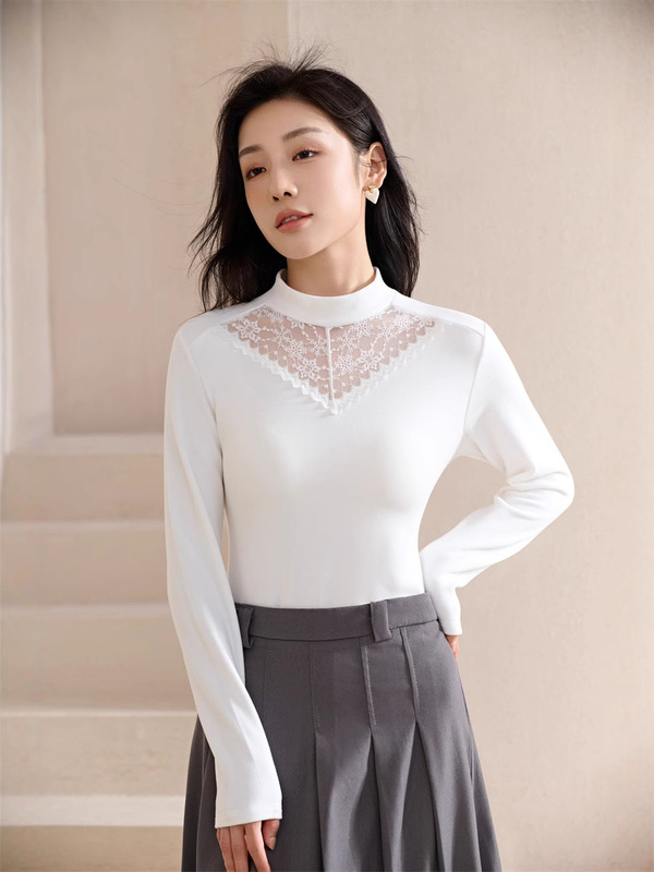 秋冬新作ボトリングシャツ、ハーフタートルネックスリムボトリングシャツ、ベルベットサーマルトップ、秋冬女性用スモールタートルネック|undefined