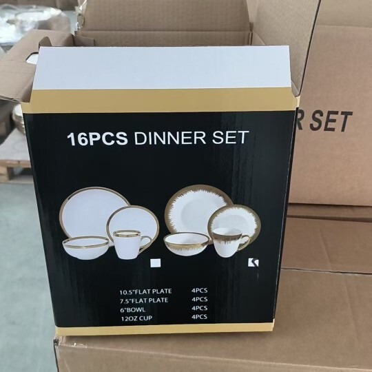 Cross-Border Best-Selling Gold-Rimmed Ceramic Tableware Set 16Pcs Nordic Light Luxury Gold-Rimmed High-End Tableware Set