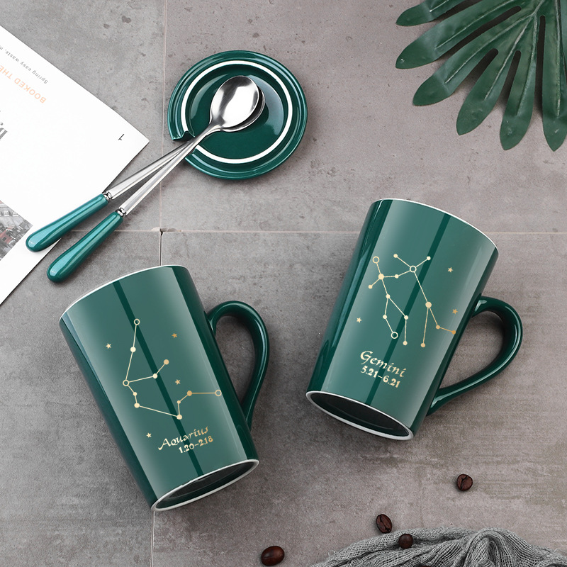 Ceramic Zodiac Mug Set With Lid And Spoon, Large Gift Box Cup_voghion.com
