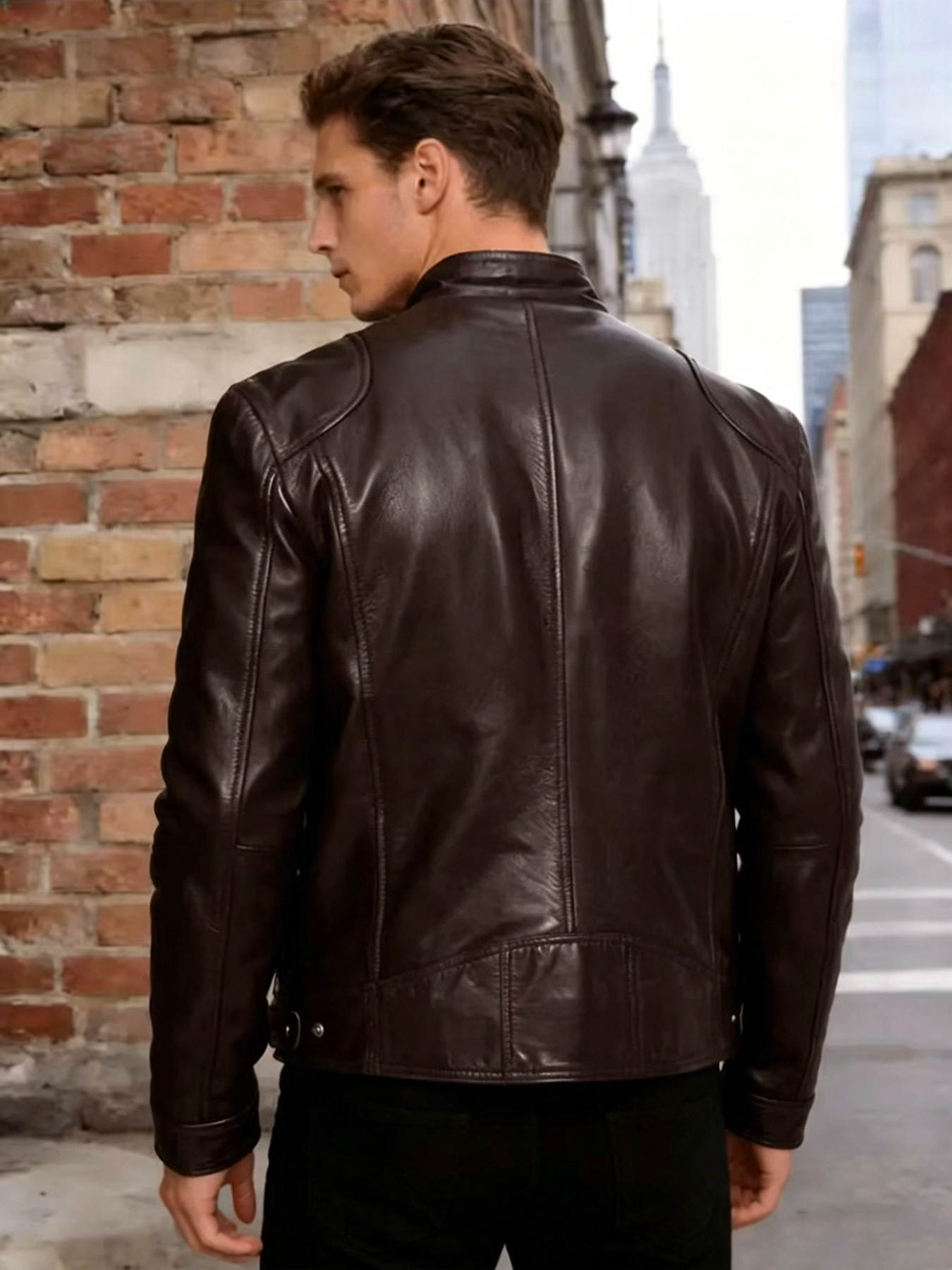 Men's Slim Fit Stand Collar PU Leather Motorcycle Jacket Trendy Short Outerwear Casual Fashion For Autumn Winter_viptrois.com
