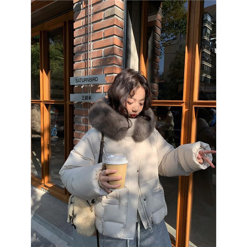 大毛领90白鸭绒短款羽绒服女冬季小个子加厚面包服网红同款外套