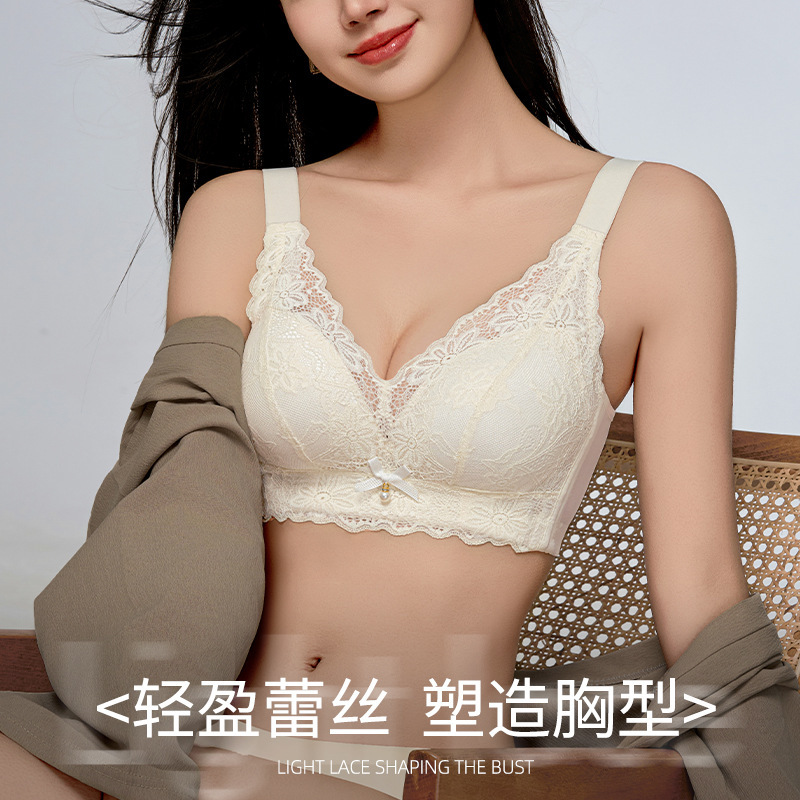 Small Breast Push-Up Lace Underwear for Women, Adjustable Wire-Free Breast-Retracting Sexy Mulberry Silk Bra Cross-Border Foreign Trade