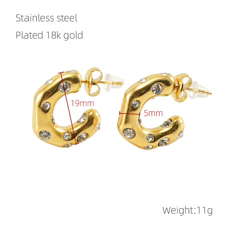 Cruz-frontera europea y americana moda diamante irregular Stud pendientes de las mujeres elegantes pendientes de acero inoxidable de titanio de acero 18K pendientes de oro estilo ins