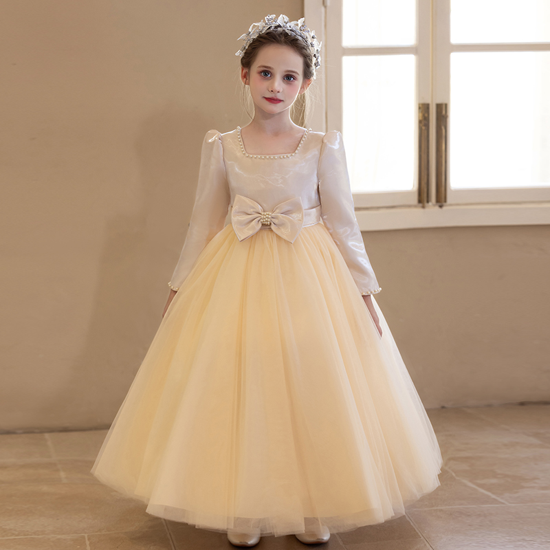 Girls' Princess Dresses for Wedding Flower Girl Birthday Autumn Winter Emcee Piano Performance - Little Girls' Costume Outfits_voghion.com