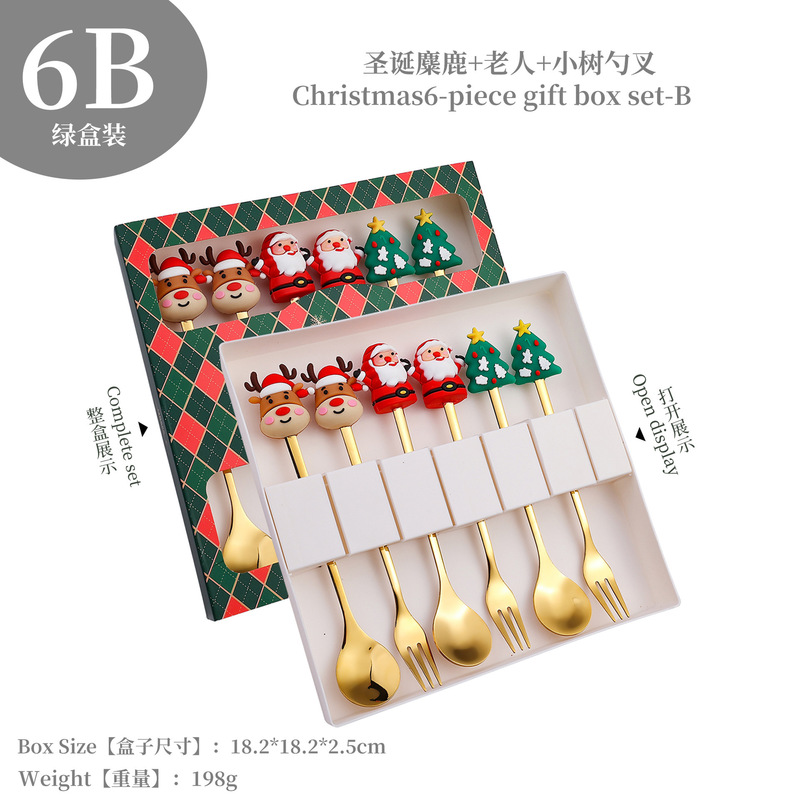 クロスボーダークリスマスステンレス鋼フォークスプーンギフトヘラジカ雪だるまクリエイティブかわいい漫画パターンデザートゴールデンスプーンフォーク|undefined