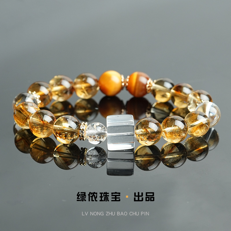 天然水晶散珠黄塔晶diy配饰品 圆珠暴力黄水晶单珠女手串厂家直销|undefined