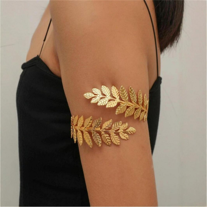 Trendy Leaf Arm Bracelet Roman Bridal Jewelry Metal Bracelet Adjustable Open Design Trendy Exaggerated Jewelry