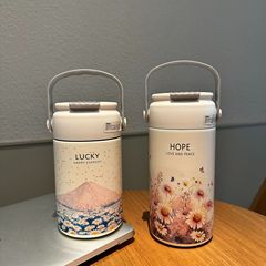 高颜値油絵花茶ストローカップ携帯大容量ステンレス保温カップ茶水分離手提げカップ