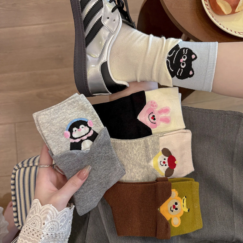 New Cartoon Animal Peek-A-Boo Autumn and Winter Trendy Socks Korean Style Color Matching Cute Puppy Penguin Socks Women's Pure Cotton Mid-Tube New Cartoon Animal Peek-A-Boo Autumn and Winter Trendy Socks Korean Style Color Matching Cute Puppy Penguin Socks Women's Pure Cotton Mid-Tube