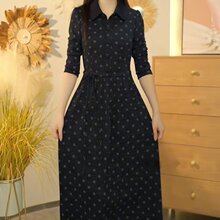 一件代发直播爆款2025秋季新款时尚翻领洋气收腰减龄连衣裙女装