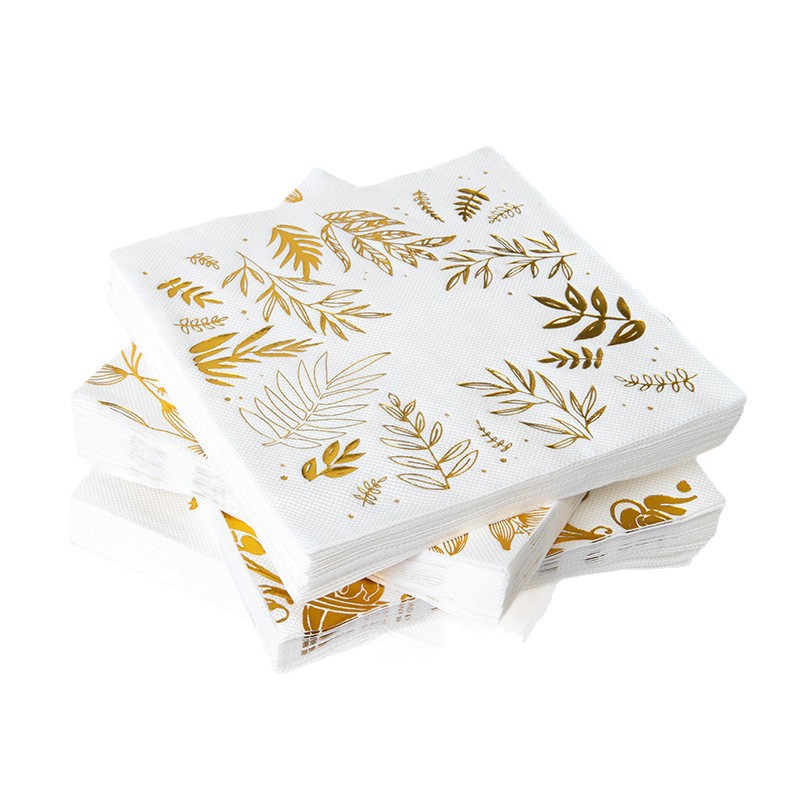 Servilletas Desechables con Estampado Dorado de Pulpa de Madera Nativa Absorbente y Duradero para Bodas y Fiestas