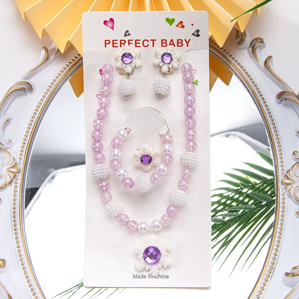 Purple necklace, chain, set, with snowflakes