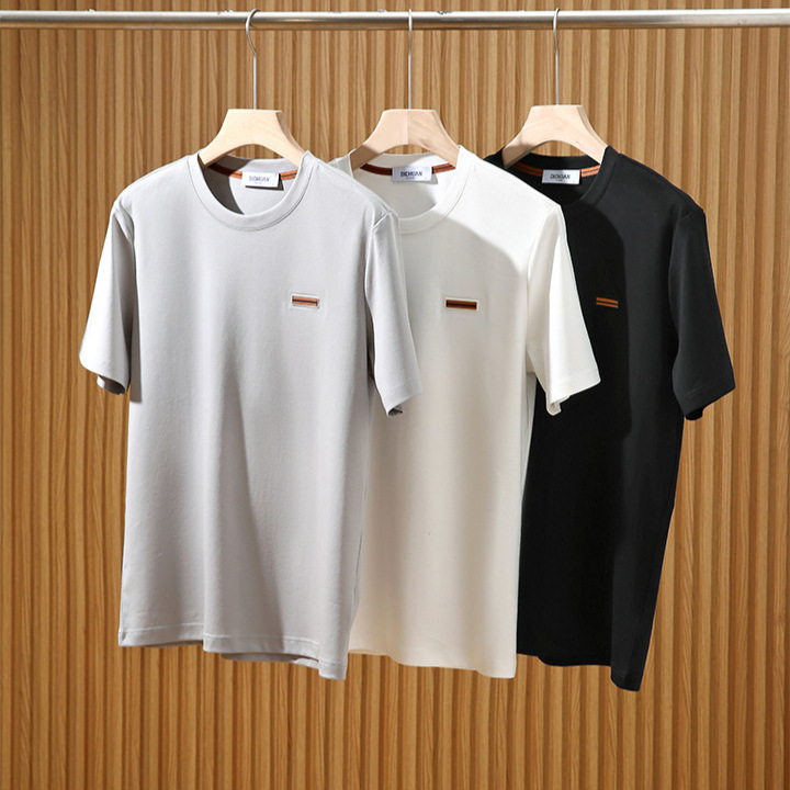 선물 가방에 담아! 이탈리안 라이트 럭셔리! 액체 암모니아 양면 머서라이즈 코튼! 여름 남성 솔리드 컬러 반팔 티셔츠