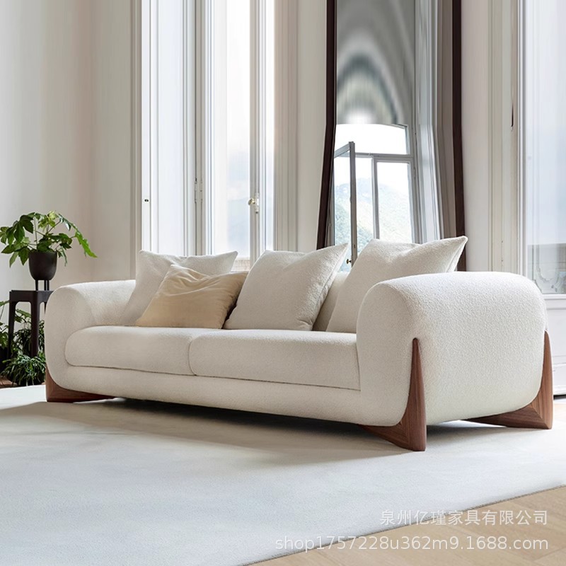 Nordic Wabi-Sabi Style Fabric Sofa Living Room Small Apartment Three-Seater Cashmere Cream Style Designer Simple Sofa