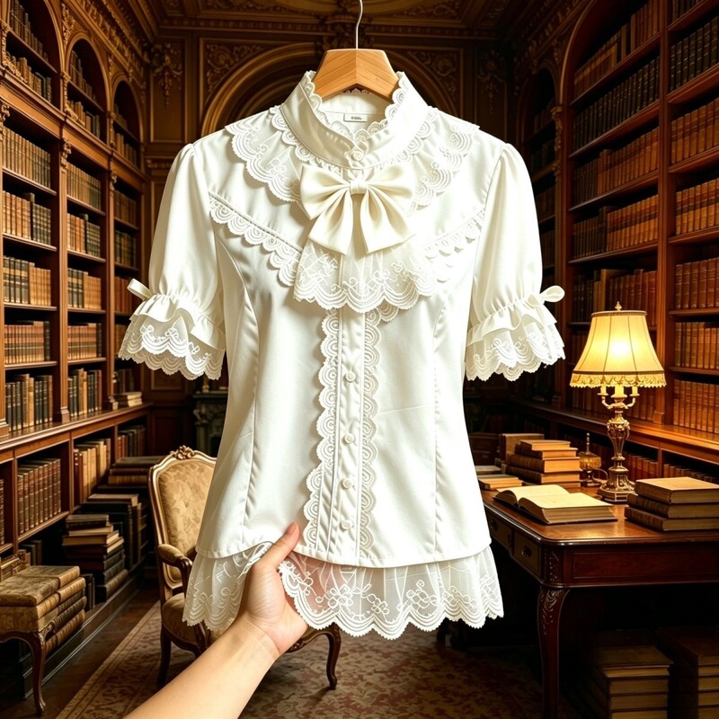 Wholesale Lolita Sweet Lace Puff Sleeve Lolita Shirt Short Sleeve Inner Shirt Top