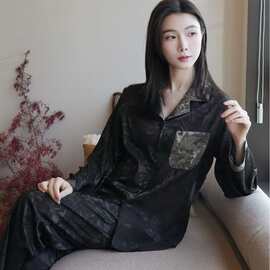 新款睡衣春秋季阳离子双面提花高级感长袖长裤大码女款家居服套装
