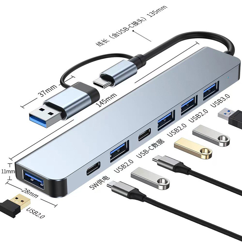 Ocho en uno estación de acoplamiento usb3.0 estación de expansión lector de tarjetas TF/SD estación de expansión para portátil usb hub