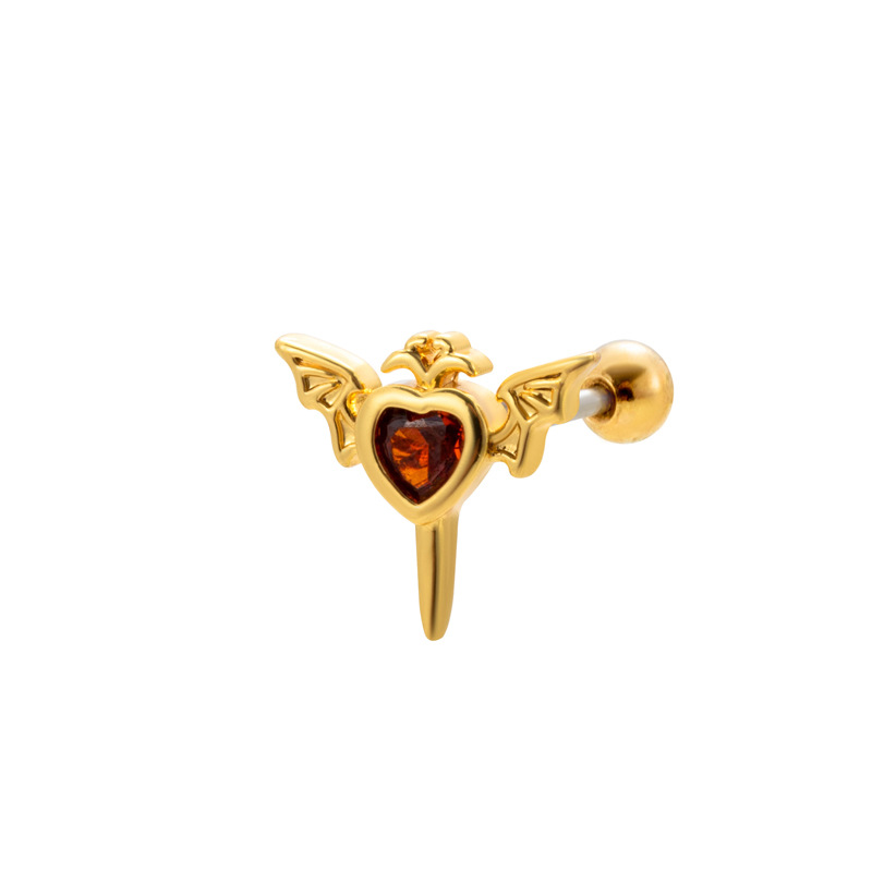 2 uds nueva fiesta de Halloween moda cartílago oreja circonita roja corazón murciélago tornillos bola retorcida pendientes de oreja_voghion.com