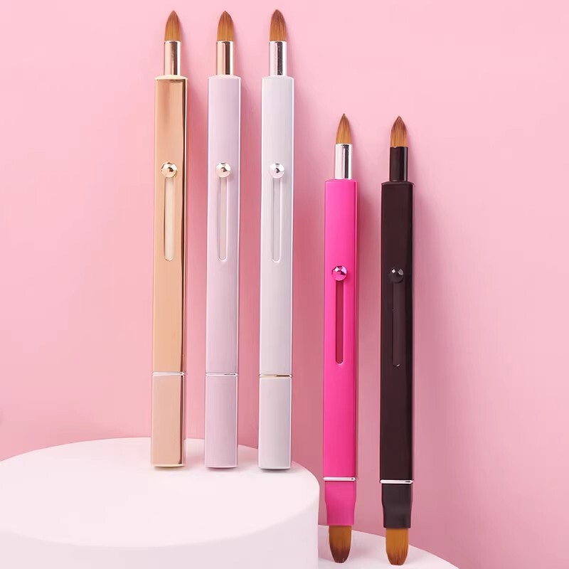Telescopic double lipstick brush aluminum tube portable nylon lip brush with lid lip liner lipstick special makeup worker