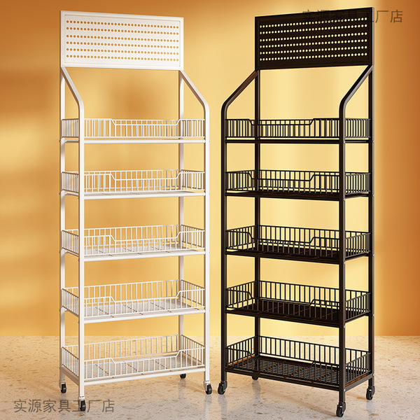 Convenience store supermarket shelves Set up a mobile shelf display…
