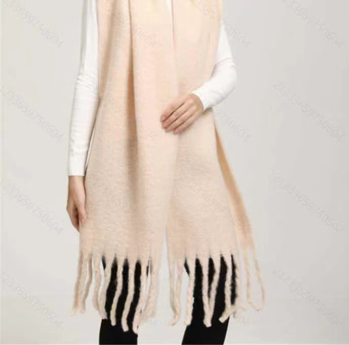 Bufanda Chal Unisex de Mohair Unicolor Térmica con Flecos para Invierno