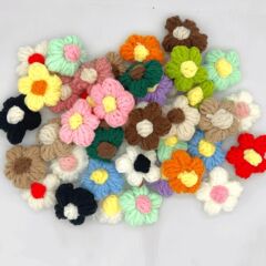 秋冬款毛线泡芙花 diy饰品配件五瓣花手工钩花鞋帽包包花朵辅料