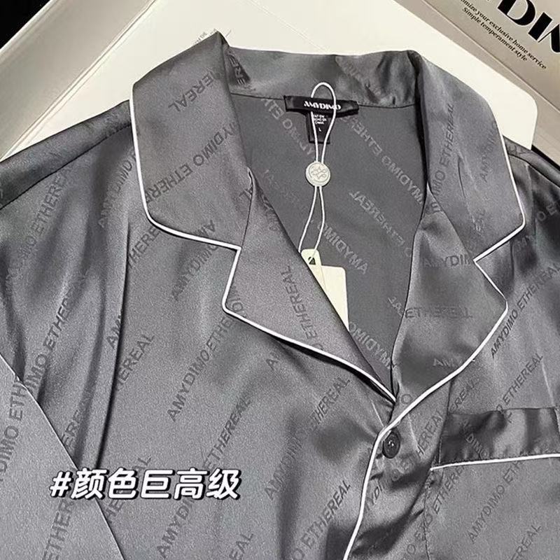 2025 pijamas hombres verano corto seda de hielo letras jacquard sentido de alta gama servicio a domicilio pantalones cortos de manga corta traje delgado casual