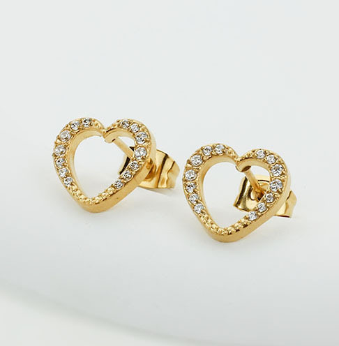1 Pair IG Style Sweet Heart Shape Hollow Out Inlay Titanium Steel Zircon Ear Studs display picture 10