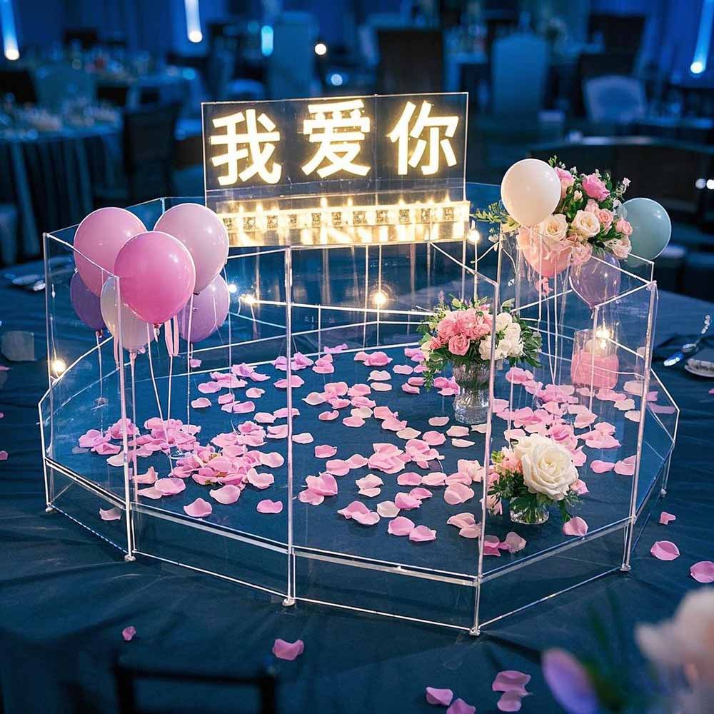 亚克力婚庆舞台通透质感绚烂灯光交织见证幸福永恒有机玻璃透明板