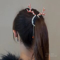 クリスマスの軽い贅沢なヘラジカの角のロマンチックなキラキラ光る団子の頭のクリスマスのクリップの後頭部のフリンジの馬尾は髪飾りを掛けます。