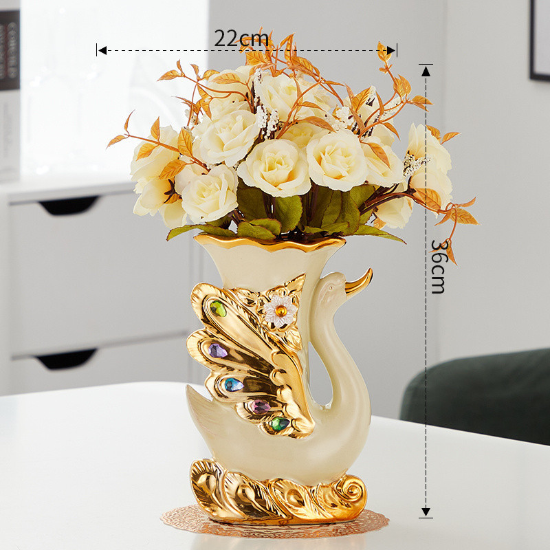 백조 꽃병 왼쪽 + 베이지 장미