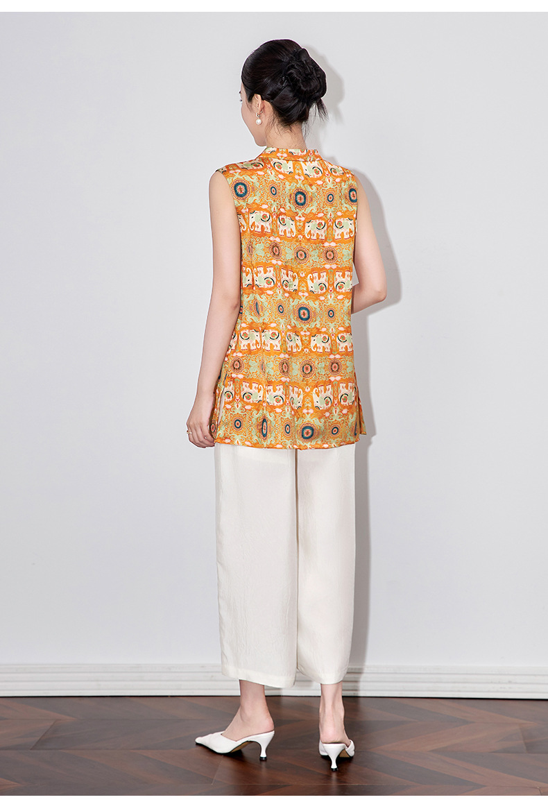 Áo vest cổ điển nữ phong cách Trung Hoa mới, chất liệu tơ tằm họa tiết voi nhỏ jacquard — Màu cam voi chi tiết 13