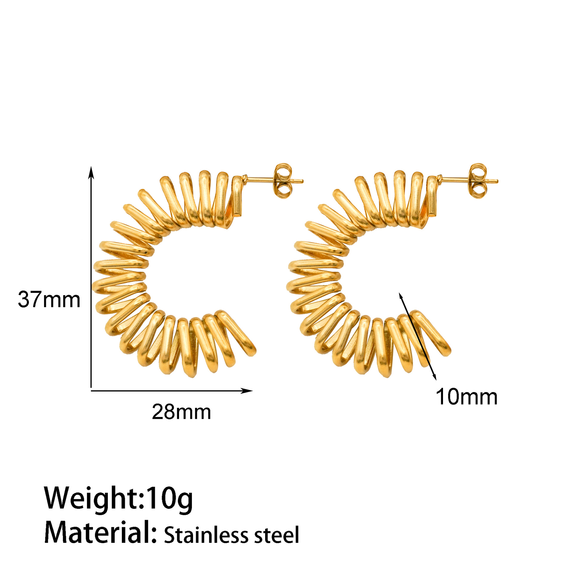 12g Weight Titanium Steel Ear Needle Material 18K Gold Plated Plating Material Ear Studs Classification 1 Pair Quantity Holiday, Daily Occasion Titanium Steel Material C Shape Pattern Women's Gender Exaggerated, Simple Style Style 1 Pair Exaggerated Simple Style C Shape Titanium Steel 18K Gold Plated Ear Studs 5