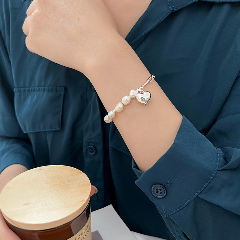 S Yintai Silver Vintage Baroque Pearl Love Bracelet Student Light Luxury High End Feel Handmade Jewelry_voghion.com
