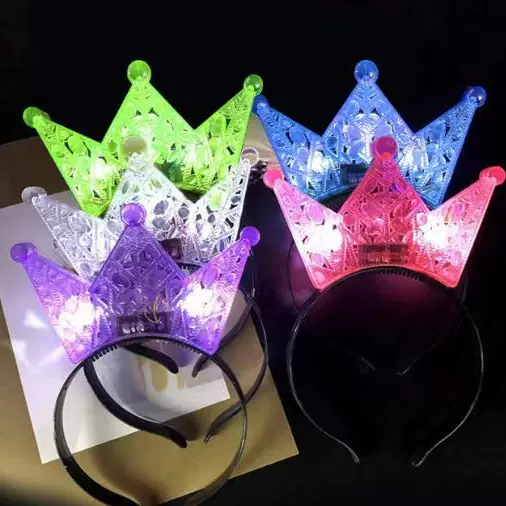 led闪光头箍发光生日皇冠 万圣节头饰闪光镂空皇冠头箍地摊热卖